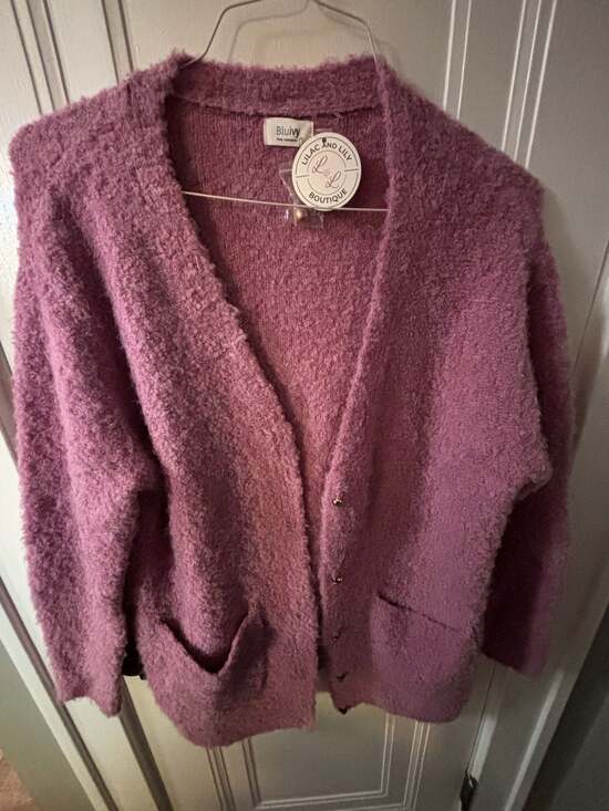 Bluivy Sweaters - Bluivy Purple Fuzzy Knit Button Front Cardigan with Pockets Size M/L
